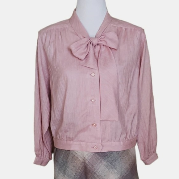 Vintage Tops - Vintage 80s Blouse Pussy Bow Pink Academia